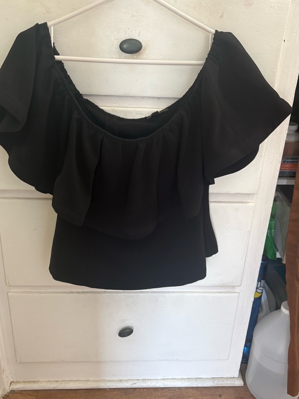 Alberto Makali Black Off-Shoulder Ruffle Top